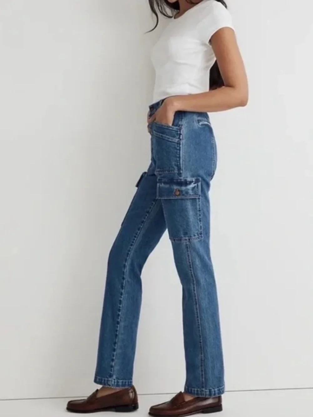 Madewell Preppy Grunge Utility High Rise 90s Straight Leg Cargo Jeans W23/ L29